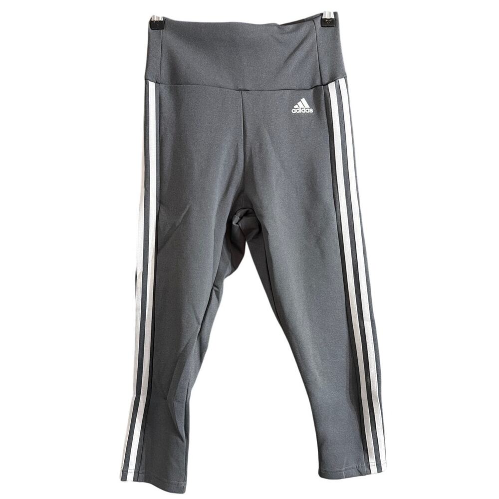 Adidas Women's 3-Stripes 3/4 Length Leggings Heather Gray White Size Small S New